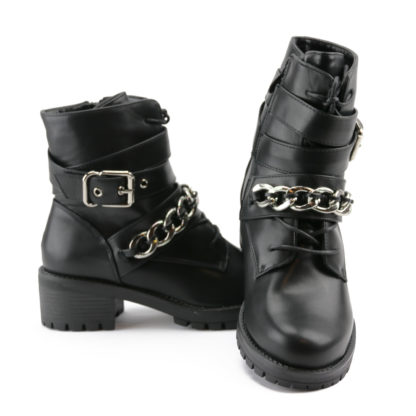 Chained Buckle Boots, Zwart