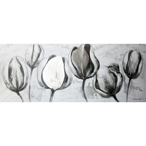 Bloemen Grijs/Wit Olieverfschilderij Op Linnen 60x150 cm