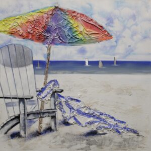 Strand Stoel Olieverfschilderij Op Linnen 100x100 cm