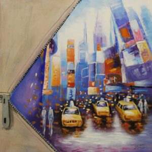 Gele Taxi's Olieverfschilderij Op Linnen 100x100 cm