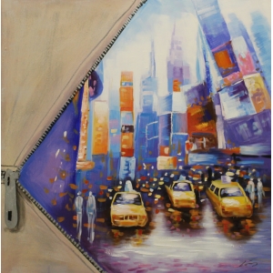 Gele Taxi's Olieverfschilderij Op Linnen 100x100 cm
