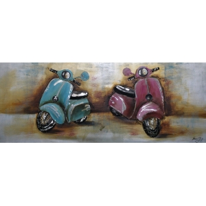 Klassieke Vespa Scooter Olieverfschilderij Op Linnen 60×150 cm