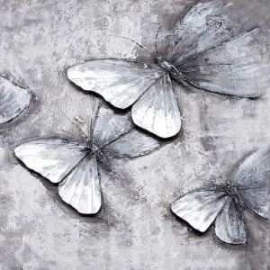 Grijzen Vlinders Olieverfschilderij Op Linnen 100x100 cm