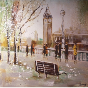 Winter In De Stad Olieverfschilderij Op Linnen 100x100 cm