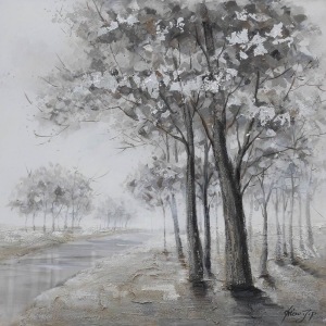 Bomen Aan Het Water Olieverfschilderij Op Linnen 100x100 cm