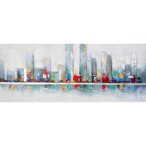 Gekleurde Stad Olieverfschilderij Op Linnen 60x150 cm