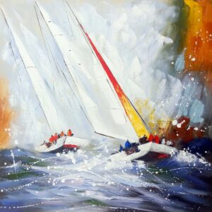 Zeilboten Op Zee Olieverfschilderij Op Linnen 100x100 cm