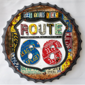 Wanddecoratie Bierdop/Kroonkurk Get Your Kicks Route 66
