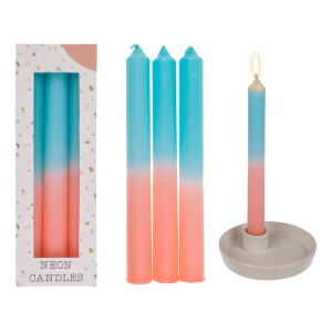 Neon Kaarsen (Set Van 3), Apricot/Turquoise