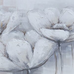 White Flawers Olieverfschilderij Op Linnen 60x150 cm