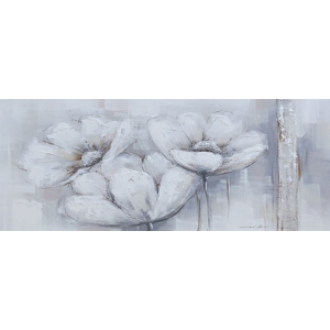 White Flawers Olieverfschilderij Op Linnen 60x150 cm