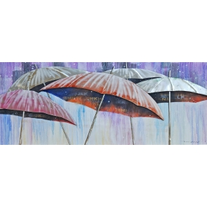 Paraplu's Olieverfschilderij Op Linnen 60x150 cm