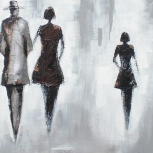 Walking People Grey Olieverfschilderij Op Linnen 60×150 cm