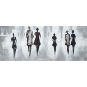 Walking People Grey Olieverfschilderij Op Linnen 60×150 cm
