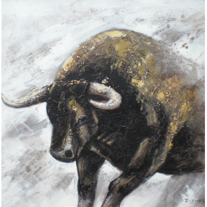 Stier Olieverfschilderij Op Linnen 100x100 cm