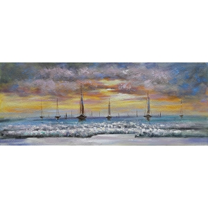 Zeilboten Zonsondergang Olieverfschilderij Op Linnen 60x150 cm
