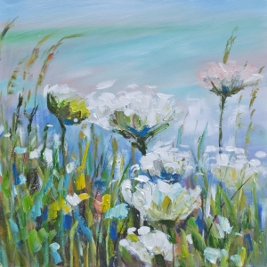 Bloemen Tussen Het Gras Olieverfschilderij Op Linnen 100x100 cm