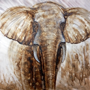 Olifant Olieverfschilderij Op Linnen 100x100 cm