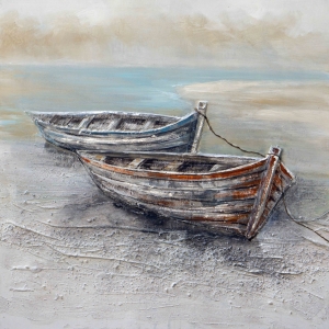 Bootjes Aan De Kust Olieverfschilderij Op Linnen 100x100 cm