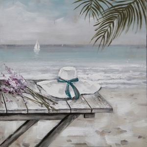 Tafeltje Aan Het Strand Olieverfschilderij Op Linnen 100x100 cm