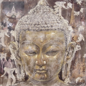 Boeddha Hoofd Olieverfschilderij Op Linnen 100x100 cm