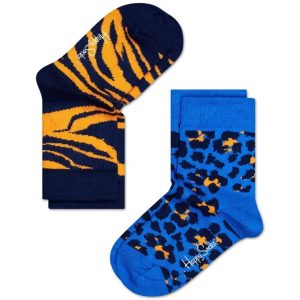 2-pack Happy Socks Kids Animal sokken, Blauw/Oranje