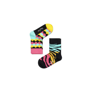 2-Pack Happy Socks Kids Animal Sokken, Roze/Turquoise/Geel