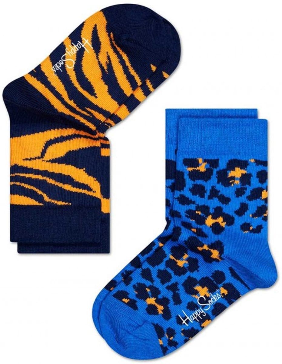 2-pack Happy Socks Kids Animal sokken, Blauw/Oranje