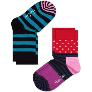 2-pack Happy Socks Kids Stripes & Dots Sokken, Paars/Rood