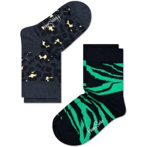 2-pack Happy Socks Animal Kids Sokken, Zwart/Groen