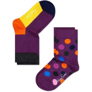 2-pack Happy Socks Kids Big Dot Sokken, Paars