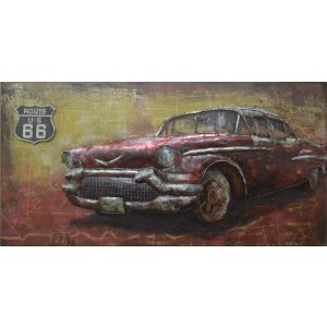 3D Metaal Schilderij - Cadillac Coupe DeVille, Route 66