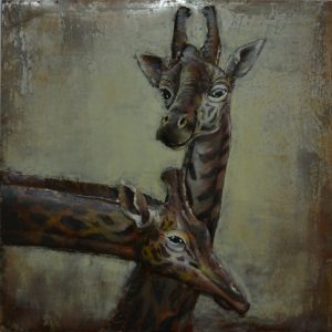 3D Metaal Schilderij - Giraffe Koppel