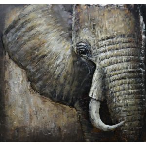 3D Metaal Schilderij - Portret Olifant