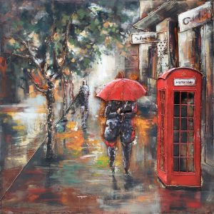 3D Metaal Schilderij - Regen in Londen