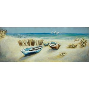 3D Metaal Schilderij - Roeiboten Op Strand