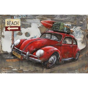 3D Metaal Schilderij - Auto Onderweg Naar Het Strand