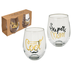 Drinkglas Super Mom & Daddy Cool (Set Van 2)