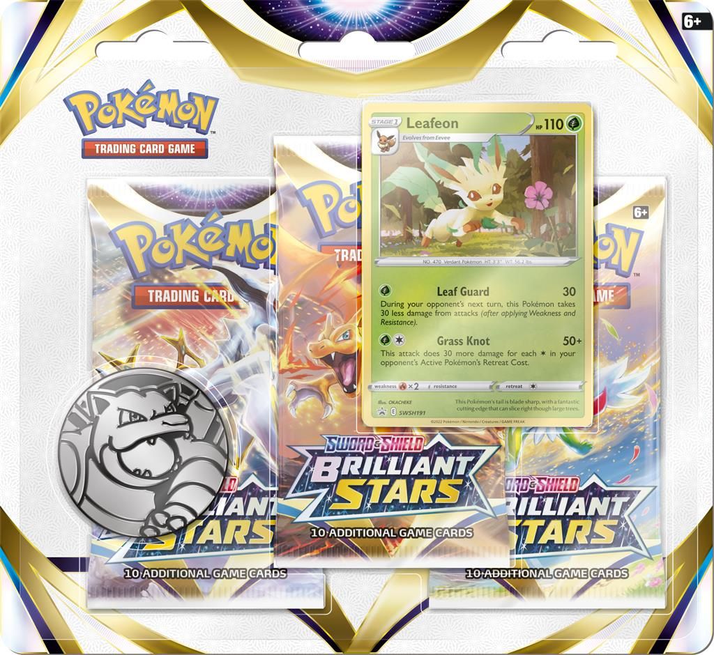 Pokémon TCG Sword & Shield Brilliant Stars 3-Pack Speelkaarten (Leafeon)