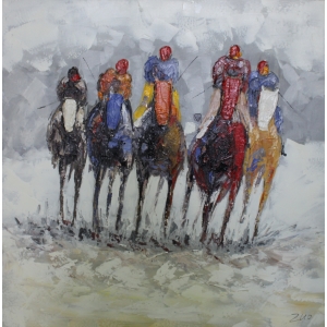 Polo Wedstrijd Olieverfschilderij Op Linnen 100x100 cm