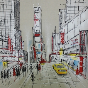 Sketchy Time Square New York Olieverfschilderij Op Linnen 100x100 cm