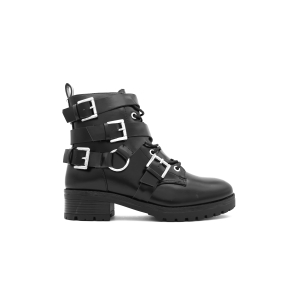 Bague Biker Boots Met Riempjes, Zwart