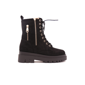 Suede Veterboots Met Sierrits, Zwart