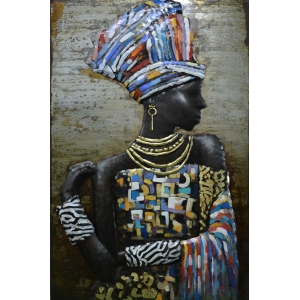 Afrikaanse Vrouw 3D Metaal Schilderij 80x120 cm