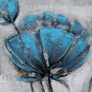 Bloem Blauw/Grijs Olieverfschilderij Op Linnen 60x150 cm