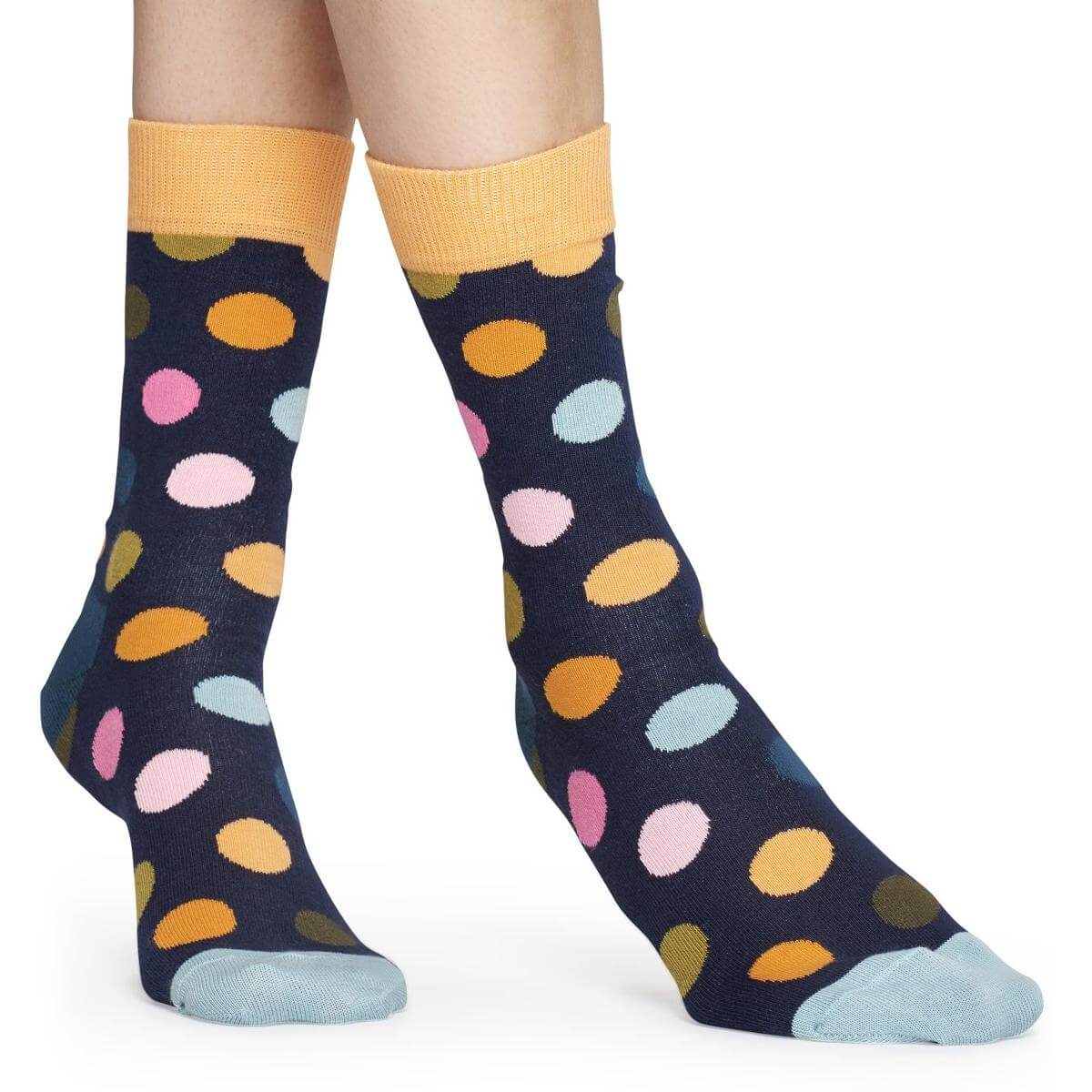 Happy Socks Big Dot Sokken, Donkerblauw/Oranje