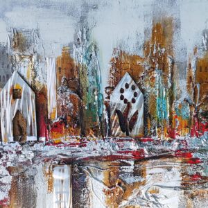 Kleurrijke Stadsgrens Olieverfschilderij Op Linnen 60x150 cm