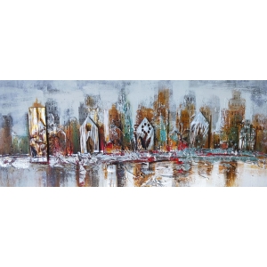Kleurrijke Stadsgrens Olieverfschilderij Op Linnen 60x150 cm