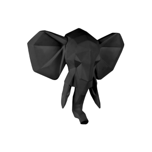 Wandhanger Origami Olifant Polyresin Mat, Zwart