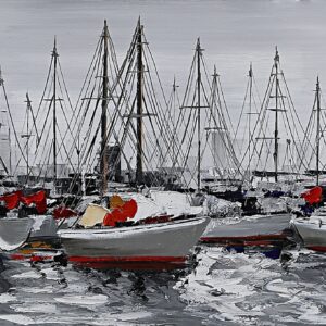 Boten In De Haven - Olieverf Schilderij